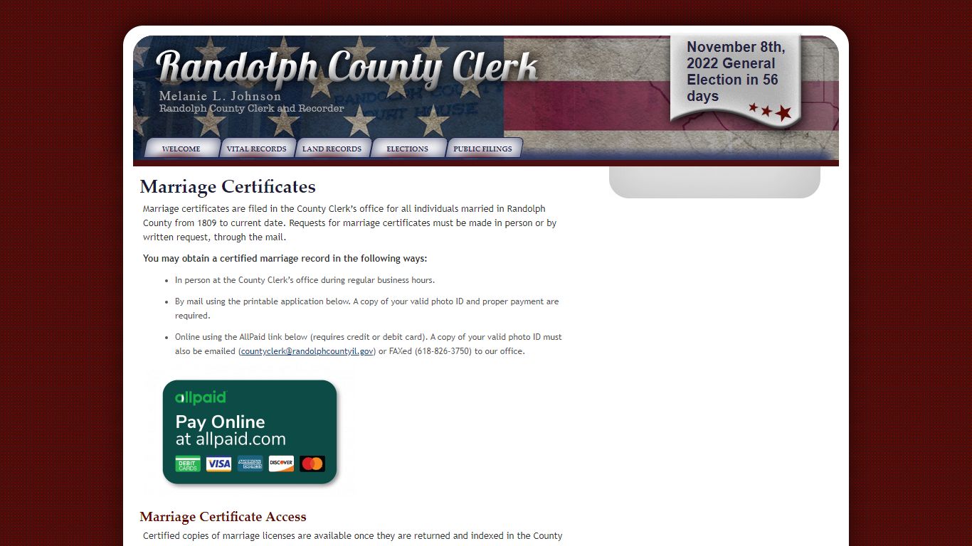 Marriage Certificates - Randolph County Clerk